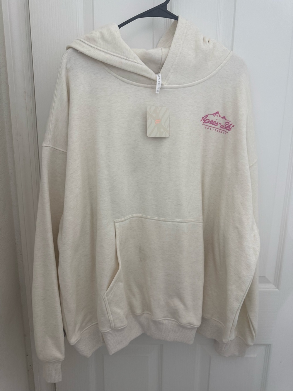 Fabletics Cream Hoodie with Pink Apres-Ski California Logo. Size 3X.